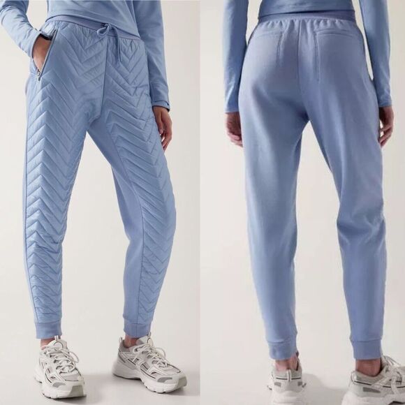 Athleta Womens Size 14 Tall Blue Apres Ski Down Jogger Quilted Outdoor Pants NEW - Picture 1 of 7